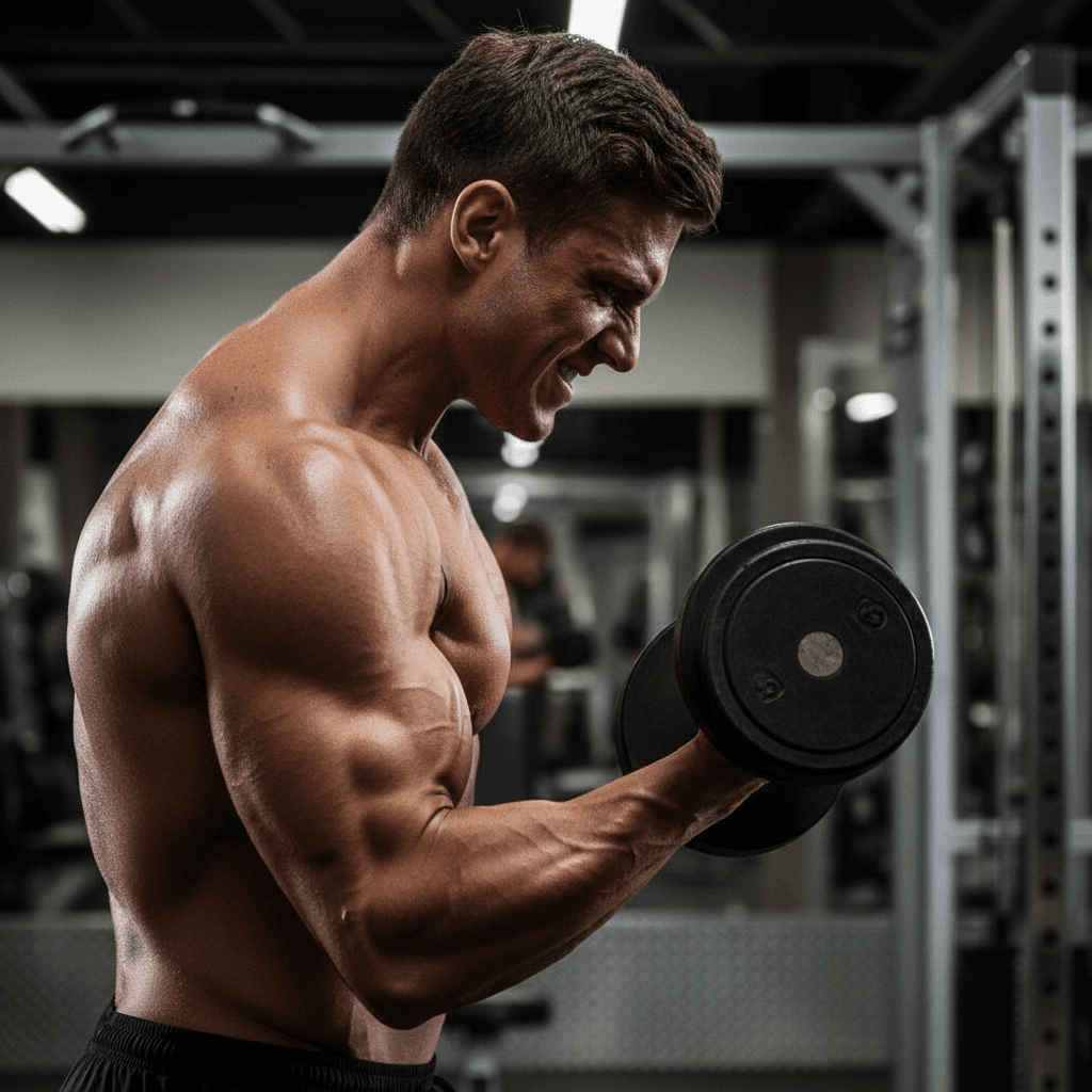 Muscle building with dumbbell curl