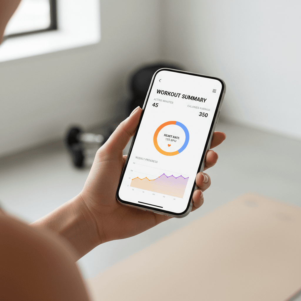 Athlete checking a fitness app between sets in a gym